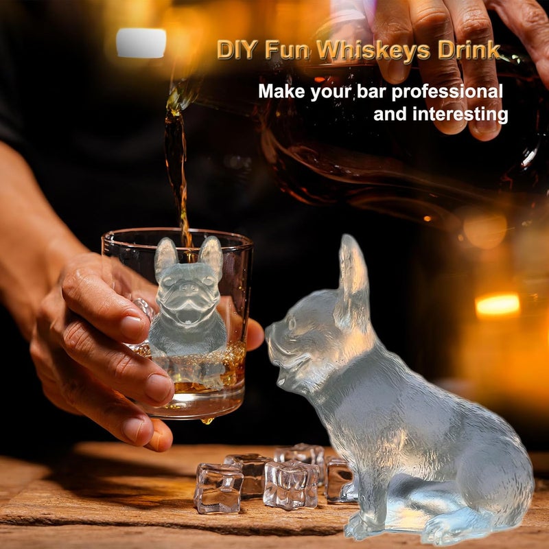 SIUPER 3D French Bulldog Ice Cube Molds Tray Silicone for Whiskey, Cocktail, Coffee Juice Drink; Fun Animal Shape, Christmas Gifts for Bulldog Lovers, Women, Kids; Chocolate Epoxy Resin Molds 2 Pack - Image 3